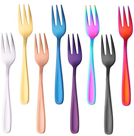 Buyer Star Juego de tenedores de postre de fruta, 8 unidades, acero inoxidable de 5,3 pulgadas, reutilizables, para casa, cocina, restaurante, camping, picnic, tartas, queso (colores mezclados)