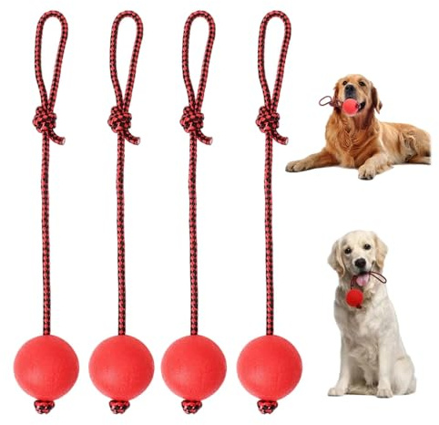 4 Piezas Pelotas de Juguete para Perros, Pelota con Cuerda, Pelotas para Perros, Pelota De Juguete para Perros con Cuerda, Pelotas para Perros con Cuerda, adecuadas para Entrenar y Jugar con Mascotas