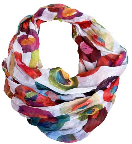 J26 Blumen Mandala Farbverlauf Seide Sommer Loop Verlauf Regenbogen Rainbow Silk Uni Rundschal Schlauchschal Stola Schal leicht (Kreis C Weiß)