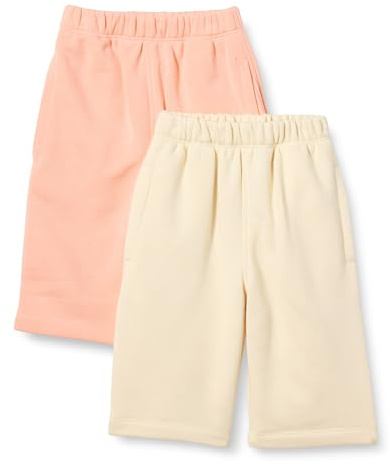 Amazon Essentials Pantaloni In Spugna Di Cotone Unisex Bimbi, Pacco da 2, Beige/Pesca, 3-6 mesi