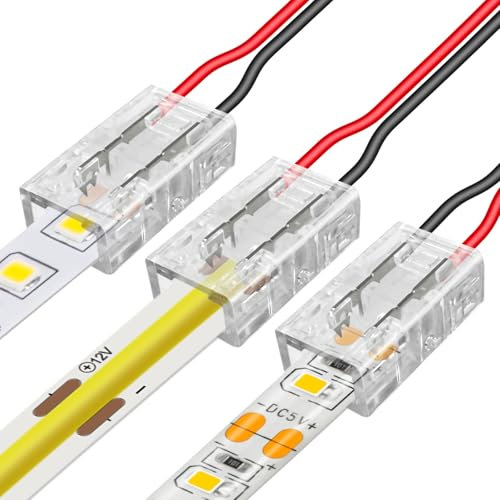 Aroidful 25PCS 2 Pin 8MM COB LED Strip Light Connectors Gapless Solderless Connectors Strip to Wire Suitable for SMD/COB 0-36V 5.5A [Energy Class A]