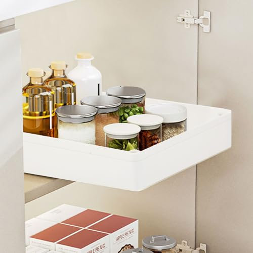 Teleskopschublade - Teleskopschublade zum Kleben - Ausziehbare Schubladen-Aufbewahrungsregale - Küchenschrank Organizer Ausziehbar - Slide out Cabinet Organizer Küche - 18 cm B x 38 cm T x 6.5 cm H