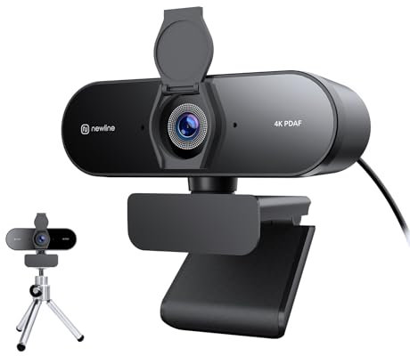 N newline 4k Webcam mit 2 Mikros & Metall Stativ, 1080p@60FPS, PDAF Autofokus in 1 Sekunde, Klar Stereo-Sound, Lichtkorrektur, USB Kamera PC für Videokonferenz Windows MacOS Zoom Teams