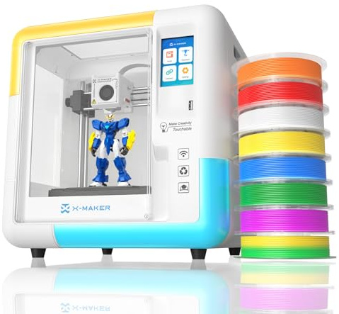 X-MAKER 3D Printer with 8 PLA Filament Set, Kids Friendly Design Apps，Fully Enclosed, Creation Courses, and Idea for Schools, Households, Wi-Fi Printing, Resume Printing, Silent Printing