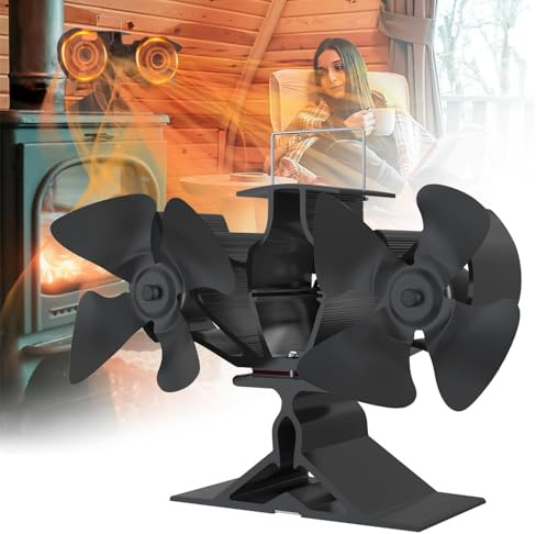 UISEBRT Ventilador de chimenea con 8 hojas, ventilador de chimenea con 2 motores, ventilador de horno sin electricidad, para estufa de leña con calor, para estufa de chimenea, horno