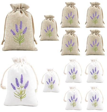 Zyiphor 12 Piezas Bolsas de Lavanda Vacías 10x15cm, Bolsitas Aromáticas con Cordón y Bordado Decorativo, Saquitos De lavandas para Armarios, para Especias y Hierbas