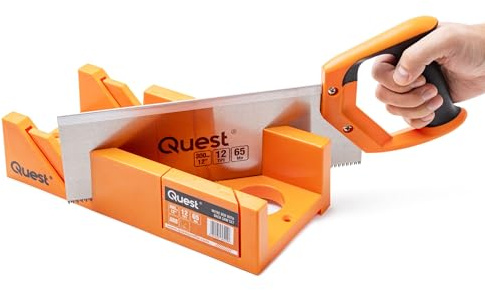 QUEST Caja de ingletes con sierra trasera de 300 mm – Caja de corte de precisión para madera, PVC y MDF | Cortes precisos de ángulo y perfil para la construcción interior y renovación