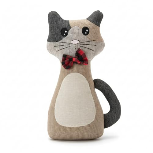 A2Z Cat Door Stopper Heavy 1KG Weighted Fabric Doorstop with Cute Bow Tie Decorative Animal Door Holder for Home Bedroom & Living Room Durable Polyester Filled with Sand Freestanding Door Stop