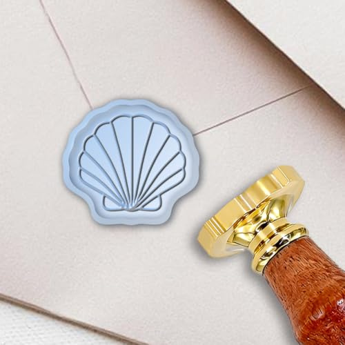 PRESSINART Tampon de Cire en Coquillage de 1 Pouce avec Design de Coquillage Marin Tête en Laiton Amovible et Poignée en Bois pour Invitations de Mariage Anniversaire Cartes de Voeux Emballages