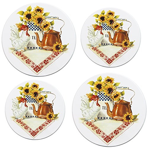 Reston Lloyd, Burner Covers For Electric Stovetop, Decorative Lightweight Tin Covers, Set of 4 (2-8 inch & 2-10 inch), Conceals Messy Drip Pans, Country Kettle