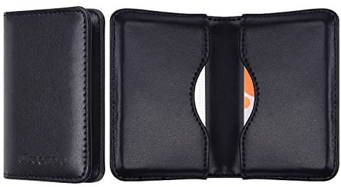 Wisdompro Visitenkartenhalter, doppelseitig, aus PU-Leder, mit Magnetverschluss, für Damen und Herren, ultradünn, Rindsleder, Schwarz, minimalistisch, Schwarz
