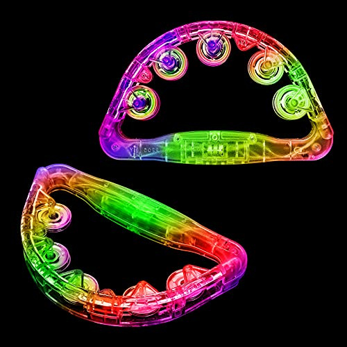 Light Up Tambourines for Adults, Sensory Toys for Kids with Autism，Musical gifts and Karaoke toys for special needs kids, Fun Neon Glow for Birthdays & Concerts (2 PCS)