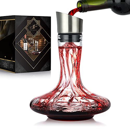 Decantador de Vino con Aireador y Filtro Incorporados, Botella de Vino Tinto Decantador de Vino, Aireador, Regalos para el Vino, Vidrio de Cristal 100% Soplado a Mano