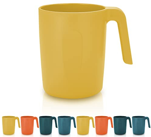 Kyraton Taza con asa 8 piezas, tazas de café 450ml, tazas irrompibles para niños y adultos, taza reutilizable para agua, leche, té, café, para el hogar, camping, picnic, viaje