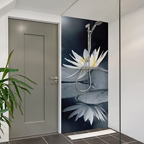 Bilderwelten Duschrückwand Folie 200x100 cm Lotus Spiegelung im Wasser Bad-Rückwand Motiv fugenlose Wandverkleidung Dusche