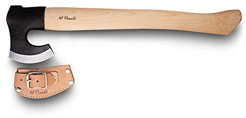 H. Roselli Axt R850 aus Carbon-Stahl mit langem Schaft aus Birke, Outdoor-Axt für Garten, Wald & Camping. Lange Axt zum Holzspalten, Hacken & Entasten. Inkl. Klingenschutz aus Leder