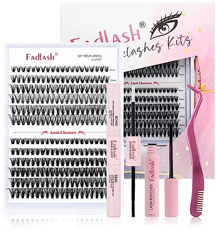 FADLASH Extension Cils Kit DIY Faux Cils Individuel 240pcs, Lash Bond et Seal, Dissolvant pour Colle Cils, Pince Cils