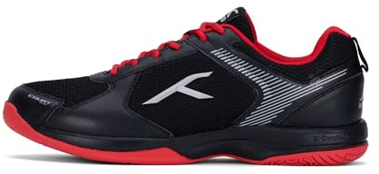 HUNDRED Court Star Non-Marking Professional Badminton Shoes for Mens | X-Cushion Protection | Suitable for Indoor Tennis Black Red