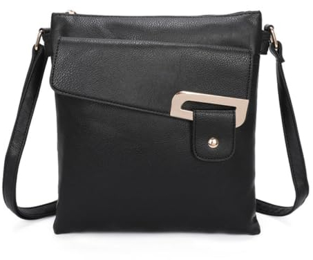 Fontanella Fashion Leichte Damen-Handtasche aus PU-Leder, mit verstellbarem langem Crossbody-Gurt, Schwarz , Small
