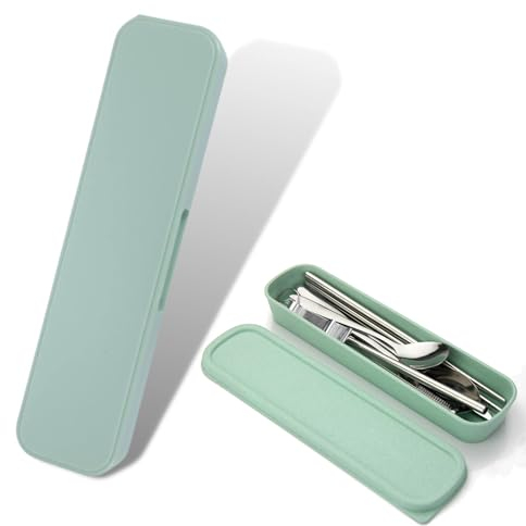 1 Pcs Portable Cutlery Box 24cm x 6cm, Travel Tableware, Case Cutlery Storage Box, Utensils for Camping (Green)