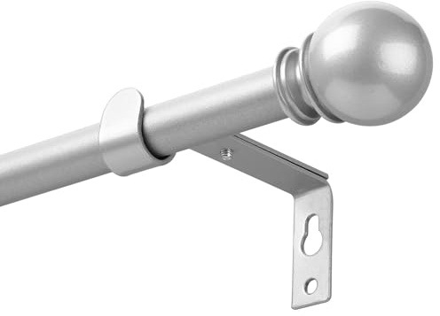 Bastone Tende Argento 67-187cm con Diametro 16 mm, Asta per Tende con Terminali Decorativi e Staffe per Camera da Letto e Soggiorno