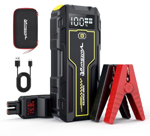 Avviatore Batteria Auto, VoltSurge 6000A Booster Avviamento Auto Professionale per Tutto Benzina e 10L Diesel Motori, Avviatore Emergenza per Moto Portatile con Display LCD e Torcia LED