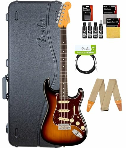 Fender American Professional II Stratocaster - 3-Color Sunburst Bundle with Case, Strap, Cable, and Guitar Cleaning Kit