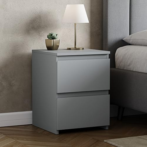 Vida Designs Denver Grande Table de Chevet Moderne à 2 tiroirs pour Chambre à Coucher 48 x 39,5 x 39,5 cm (H x l x P) (Gris)