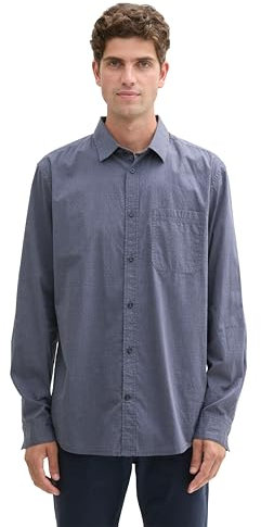 TOM TAILOR herrskjorta, 36686 – marinblå grå Chambray Dobby, XL