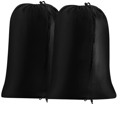 2 Stück Wäschesack Reise, 60 x 80 cm 100L Wasserdicht Wäschebeutel Reise mit Kordelzug Faltbarer Schmutzwäsche Wäschesammler Wäschesack Groß Laundry Bag für Wäscheraum Stoff Reisen Camping (Schwarz)