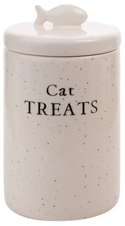 Widdop Best of Breed Cat Treats Jar - Ceramic White - Paw Print Design - Perfect for Cat Lovers Gifts Present Birthdays Pet Food Storage