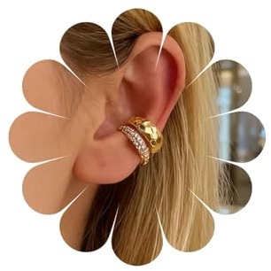 Inateannal Vintage Cristal Ear Cuff Chunky Aro Ancho Oro Pendientes Rhinestone Cartilage Non Piercing Joyería Para Mujeres Y Niñas