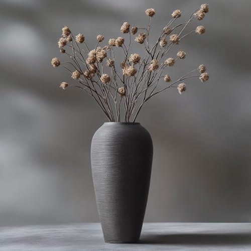 Vaso da fiori rustico, grande vaso in ceramica nera, 34 cm, vaso per erba della pampa, vaso moderno decorativo per casa, tavolo da pranzo, ingresso, centrotavola, soggiorno, mensola decorativa