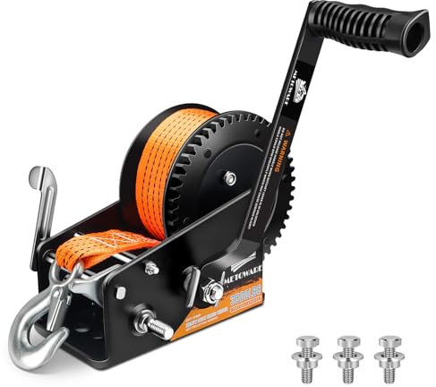 METOWARE 3500LB Boat Trailer Winch for Trailers - Heavy Duty Hand Manual Winch with 33FT Strap & Hook, Boat Accessories for Boats, Jet Skis, ATV, Trucks
