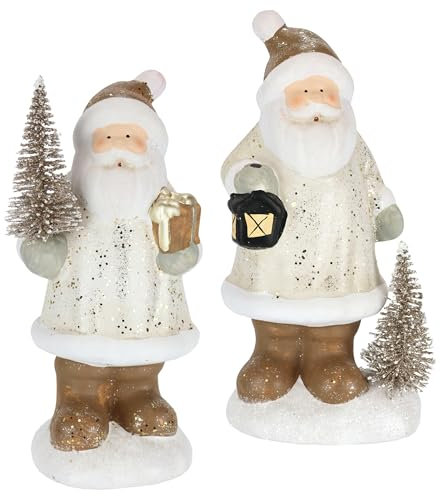 Flair Flower Lot de 2 Figurines de Père Noël en céramique avec Lanterne d'arbre 21 x 7 x 10 cm