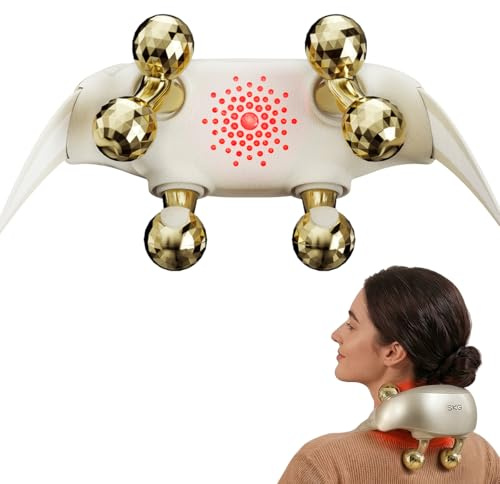 SKG Massaggiatore per il collo con calore, massaggiatore Shiatsu, Comfier 6D Gold Massaggiatore, Regali per uomini e donne, H7 Ultra-E