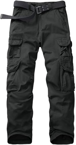 Faysfad Men's Cargo Trousers Combat Military Tactical Cotton Work Pants with Multiple Pockets(6325,Black Gray,32)