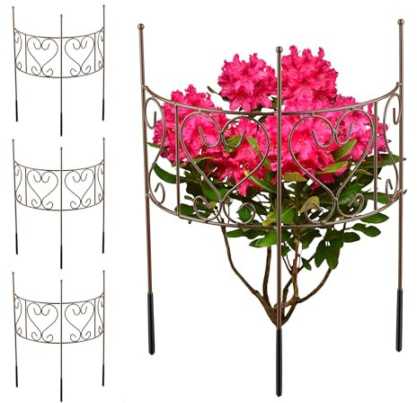 Relaxdays Tutores Plantas, Set 4, Soportes Flores, Arbustos Medialuna, Hortensias, Peonías, 41,5 x 31 cm, Acero, Marrón, 4 Unidades