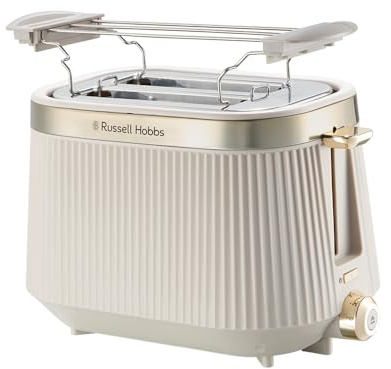Russell Hobbs Tostapane 2 Fette Brontë Stone con 6 Livelli di Doratura, Opaco, Dettagli in Acciaio Inox, Fessure Larghe, Funzione High Lift, Funzioni Scongelamento, Riscaldamento e Annulla, 26761-56