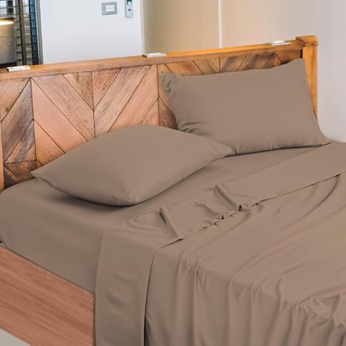 NARCISO - Lenzuola Matrimoniali 100% Cotone Made in Italy, Completo Letto Matrimoniale Composto da 1 Lenzuolo Sotto con Angoli 180x200, 1 Lenzuolo Sopra 240x290, 2 Federe Cuscini 50x80cm, Tortora