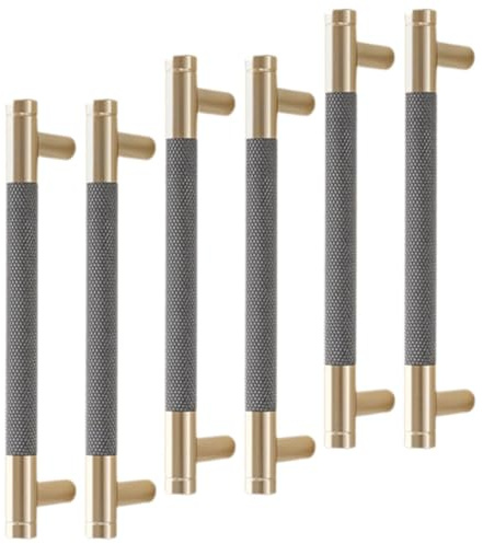 COLLBATH 6Pcs Aluminum Cabinet Handles Kitchen Cabinet Hardware Drawer Pulls Metallic and Ash Rice Bucket Shape 128Mm Hole Centers for Dressers