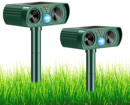 2 Pack Solar Ultrasonic Animal Repeller 2026 Waterproof Deer Repellent Devices Flashing Light Deterrent for Rabbits,Dogs, Raccoons, Cats,Rodents, Skunks, Squirrels,Yard Garden Outdoor