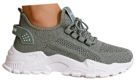 Scarpe da Corsa e da Passeggio da Donna, Scarpe Sportive e per Il Tempo Libero Leggere, Mesh, Sport Versatili, Leggeri, Traspiranti e Confortevoli e Fitness-Mesh-Sneaker (Verde Militare,38)