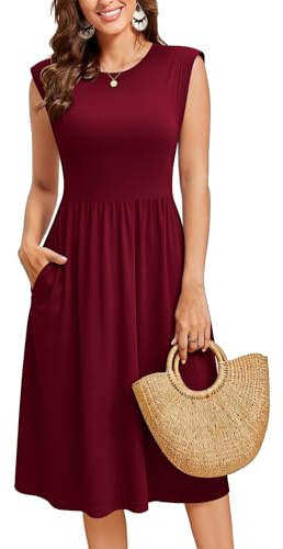 Zeagoo Women Dresses Summer Midi Dress Round Neck Sleeveless Tunic Dress Casual A-Line Dresses with Pockets