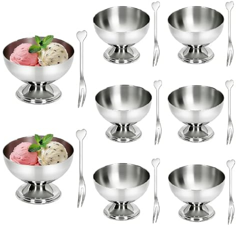 Tissting 8 Ciotole per Gelato, 250 ml, in Acciaio Inox Riutilizzabili