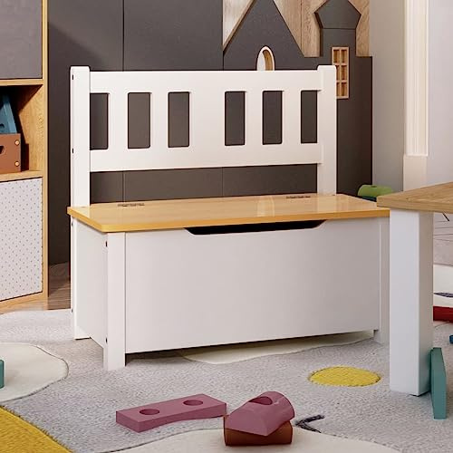 LoogCape Barnbänk med förvaringsutrymme i vitt och beige, mått 60 x 30 x 55 cm, av MDF för barnrum, förvaring och sittplats, perfekt för babyrum och småbarnsmöbler