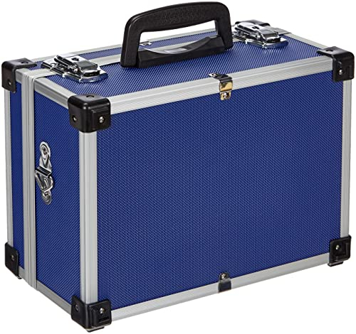 Perel Mallette de rangement, valisette métal, mallette à outils vide, valise outils vide, transport, verrouillable 2 clés, bandoulière, aluminium, bleu, 320 x 230 x 155 mm