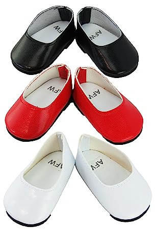 American Fashion World Red, White, and Black Flats for 18-Inch Dolls | 3 Pack | Premium Quality & Trendy Design | Dolls Shoes | Shoe Fashion for Dolls for Popular Brands