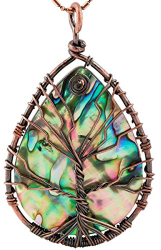 TUMBEELLUWA Copper Wire Wrapped Tree Life Abalone Shell Necklace for Women
