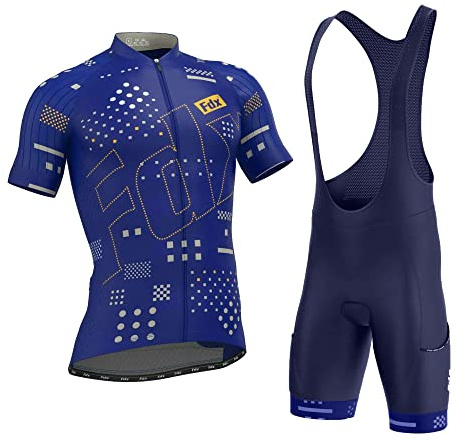 FDX Traje de ciclismo de verano de los hombres manga corta Jersey, babero de relleno de gel 3D corto, transpirable, de secado rápido, ropa para deportes de equitación al aire libre, carreras.